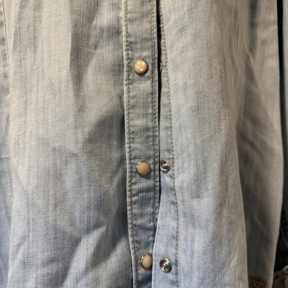 Ariat Pearl Snap Western Shirt Womens M Denim Blue Cowboy Rodeo - Picture 3 of 9